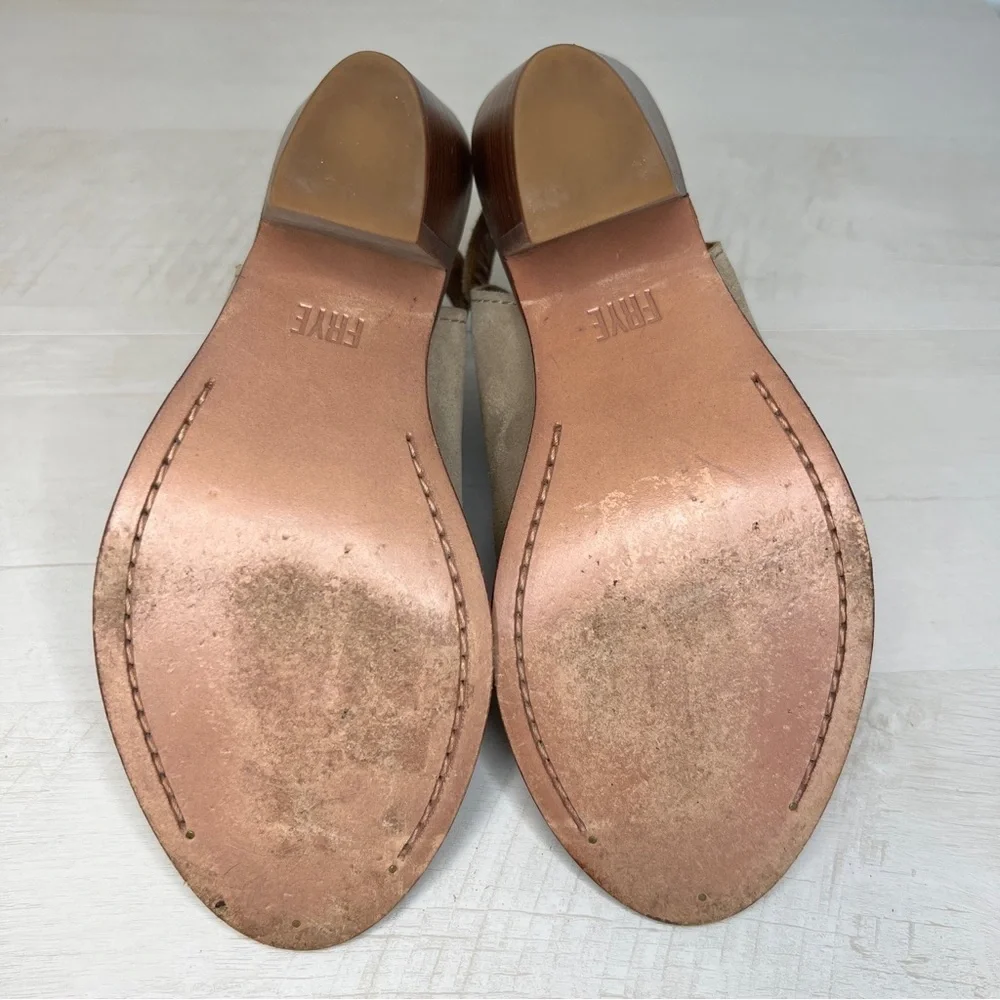 Frye Courtney Ash Taupe Suede Peep Toe Slingback Bootie Mules